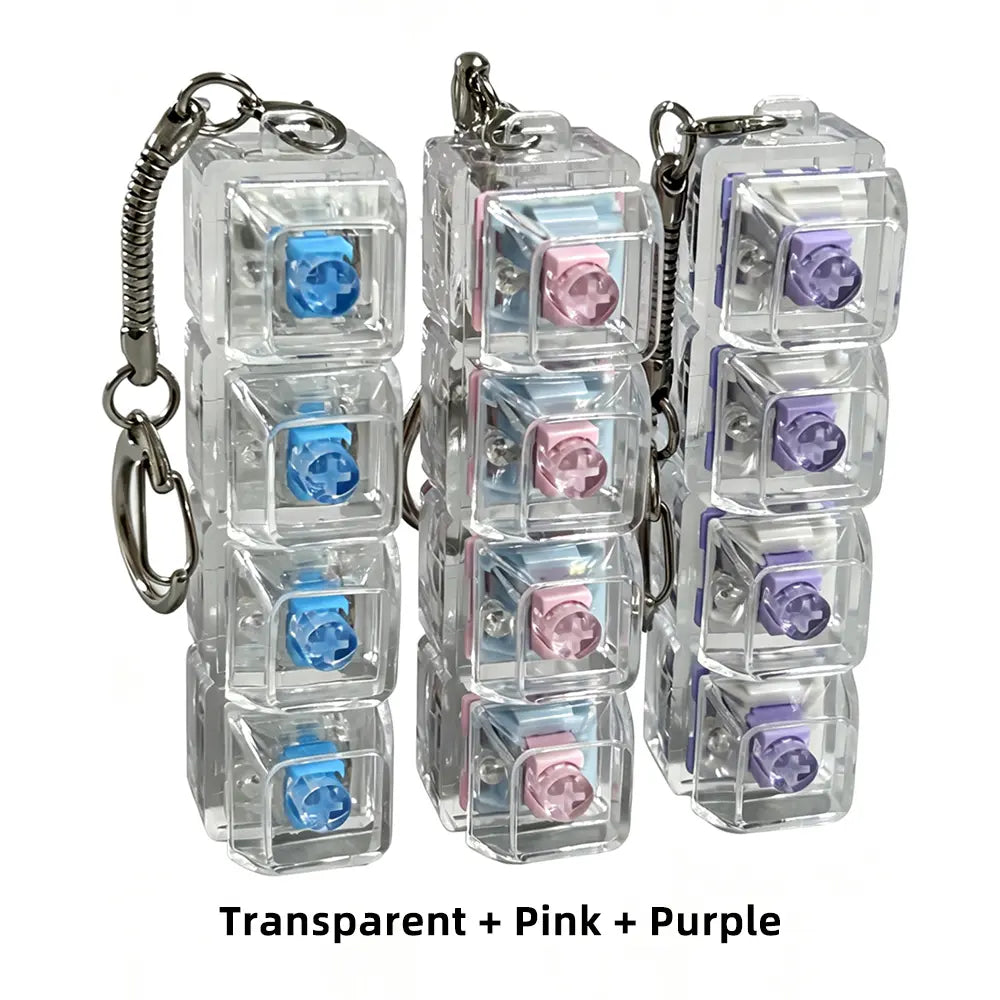 Stress-Relief Fidget Toy Mechanical Keyboard Fidget Clicker, Compact Design, Crystal Keycaps, LED Lights, Transparent Acrylic Keys, Christmas Gift Option, Fidget Toys, Calm Anxiety Portable Keychain