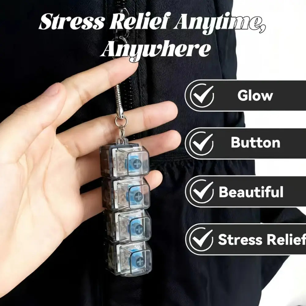 Stress-Relief Fidget Toy Mechanical Keyboard Fidget Clicker, Compact Design, Crystal Keycaps, LED Lights, Transparent Acrylic Keys, Christmas Gift Option, Fidget Toys, Calm Anxiety Portable Keychain