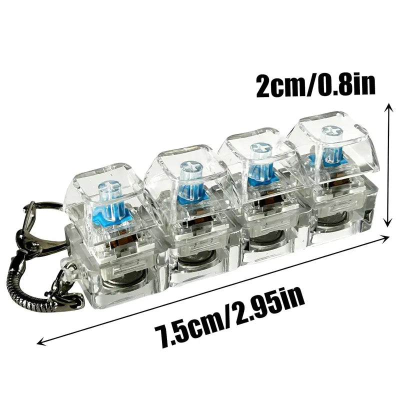 Stress-Relief Fidget Toy Mechanical Keyboard Fidget Clicker, Compact Design, Crystal Keycaps, LED Lights, Transparent Acrylic Keys, Christmas Gift Option, Fidget Toys, Calm Anxiety Portable Keychain