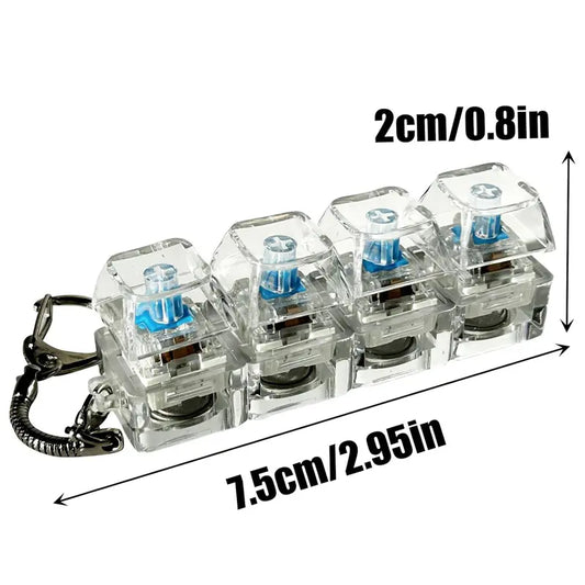 Stress-Relief Fidget Toy Mechanical Keyboard Fidget Clicker, Compact Design, Crystal Keycaps, LED Lights, Transparent Acrylic Keys, Christmas Gift Option, Fidget Toys, Calm Anxiety Portable Keychain